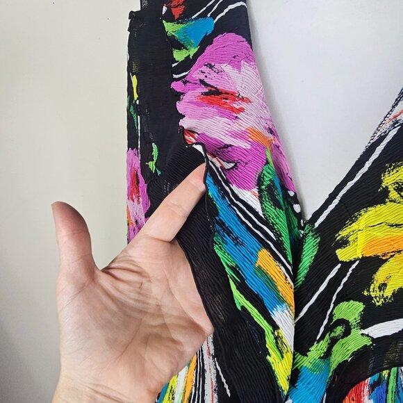 Rossi Roma Crinkle Floral Colorful Jacket/Blouse S Abstract Artsy Vibrant Topper - Picture 11 of 12